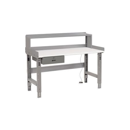 Global Equipment Workbench w/ ESD Safety Edge Top, Drawer   Riser, 48"W x 30"D, Gray 318684